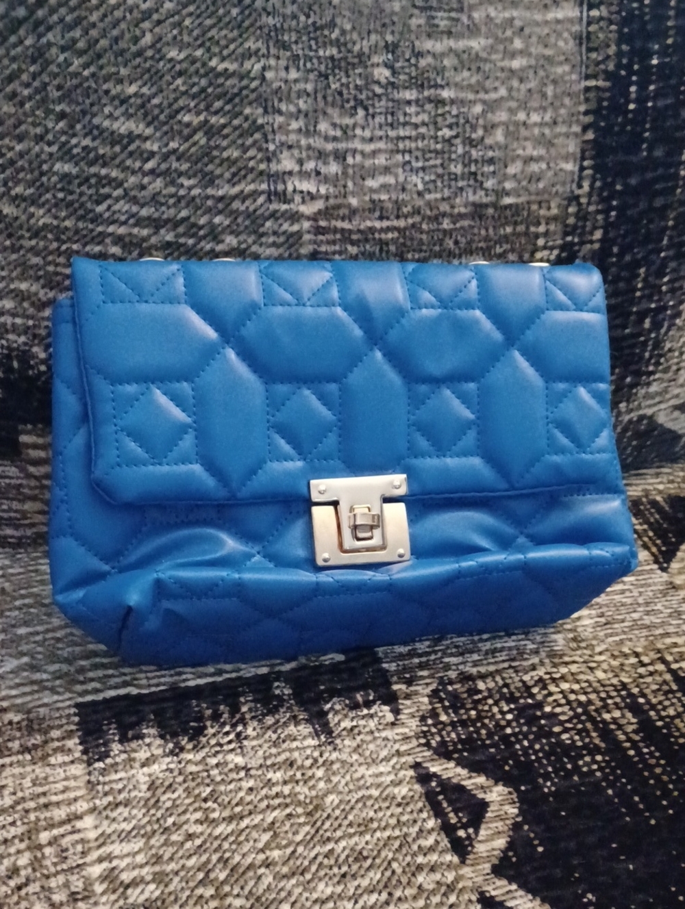 4/$40 Quilted Blue Leatherette Flap Bag